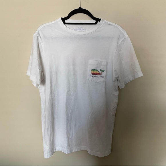 Vineyard Vines White Short Sleeve T-Shirt with Green Red and Yellow Whale Logo - Picture 2 of 5